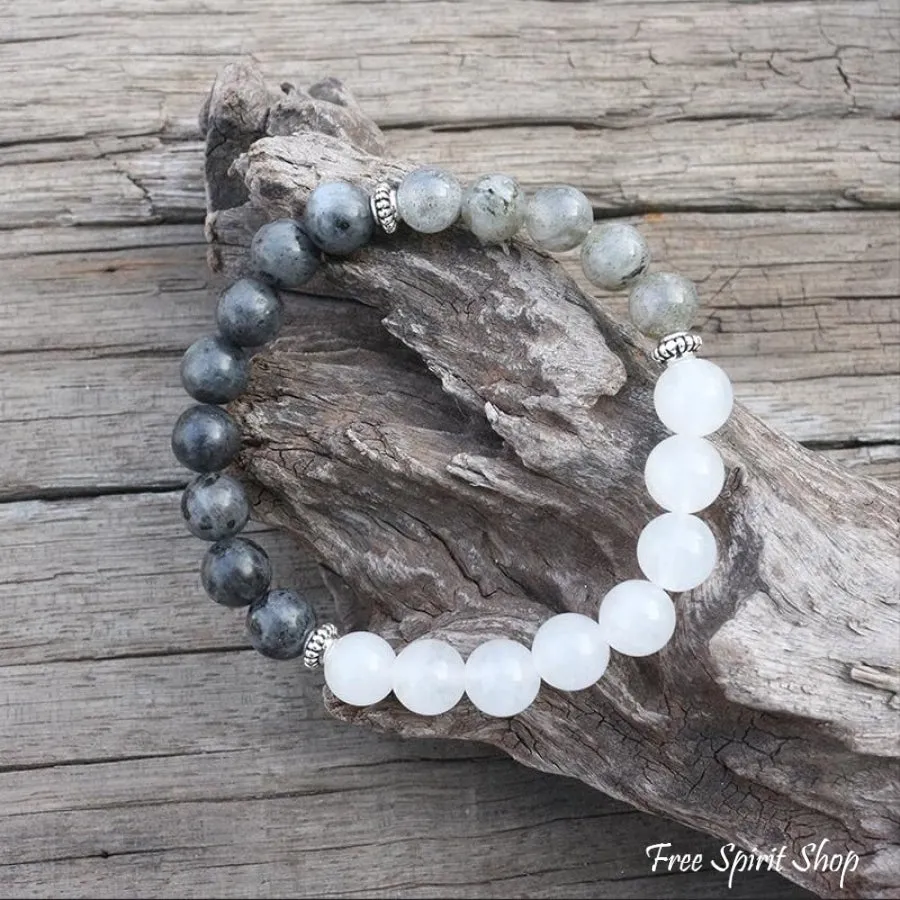 Natural Labradorite & White Stone Bead Bracelet