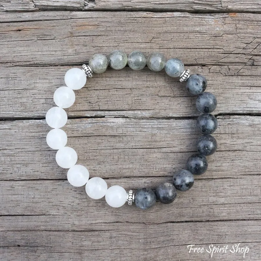 Natural Labradorite & White Stone Bead Bracelet