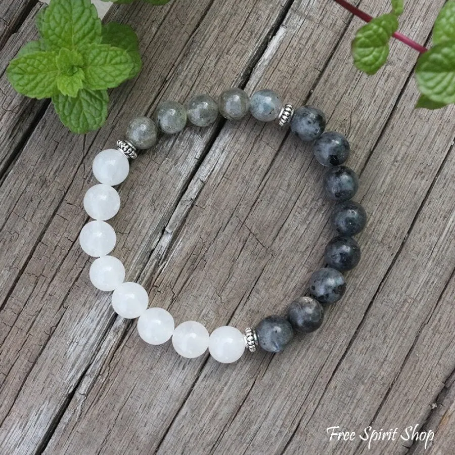 Natural Labradorite & White Stone Bead Bracelet