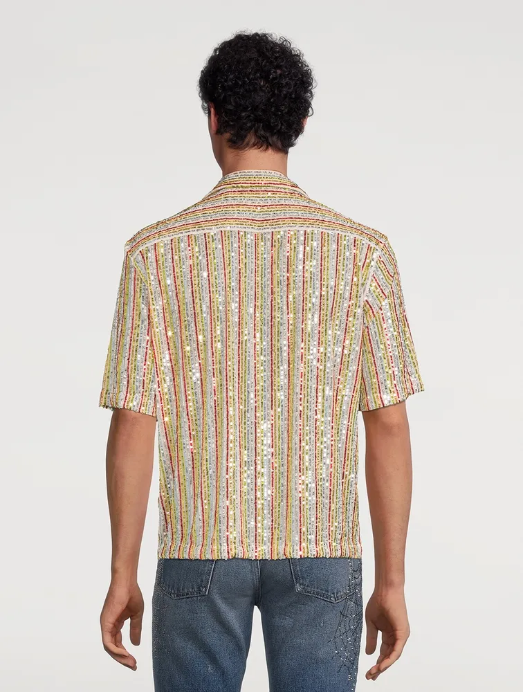 PALM ANGELS Rainbow Sequins Bowling Shirt