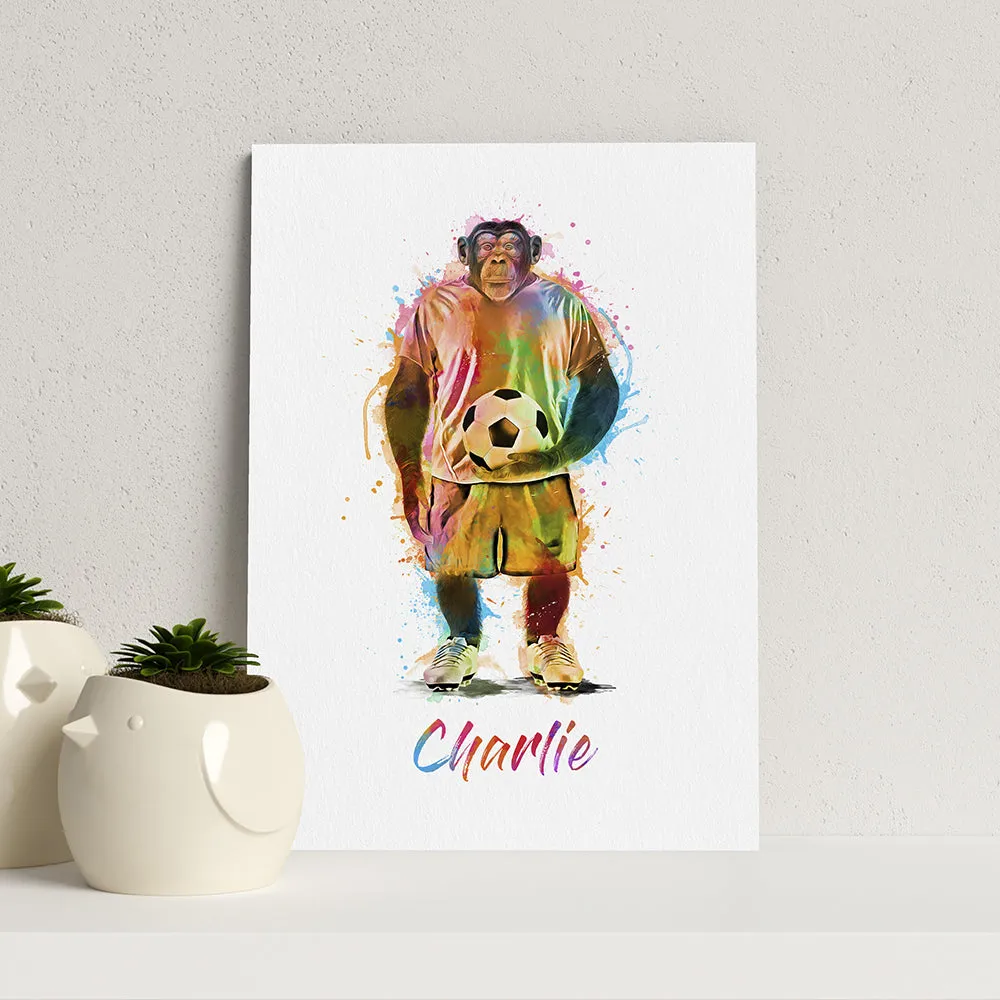 Personalised Watercolour Chimpanzee Football Print