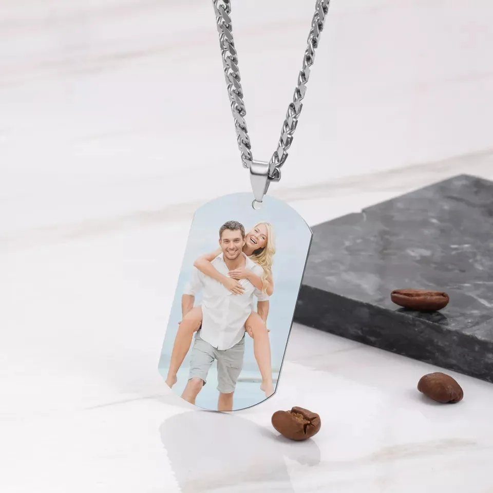 Personalized Engraved Photo Men's Stainless Steel Necklace