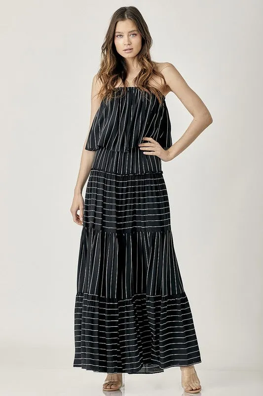 PIN STRIPE PRINT TUBE MAXI DRESS