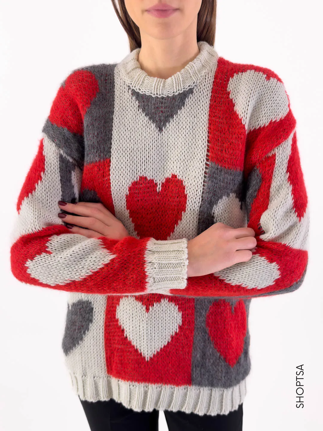 Pullover cuori naturale 33081r - ViCOLO