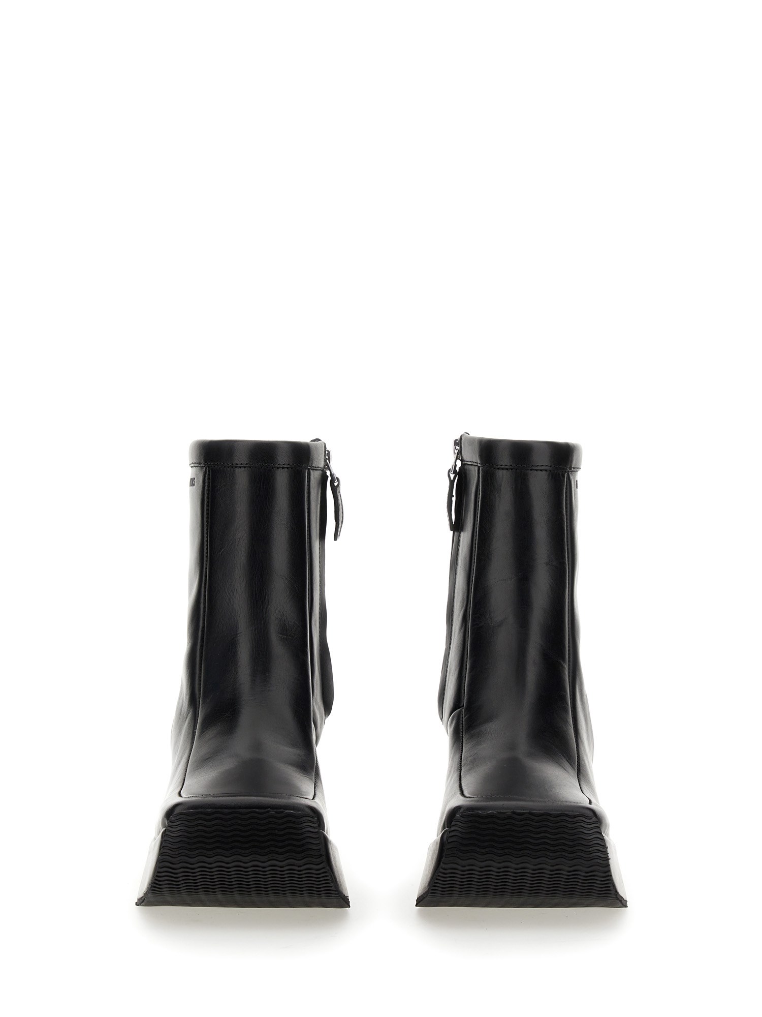 RAF SIMONS    LEATHER ANKLE BOOT WITH SQUARE TOE