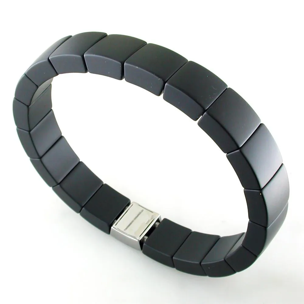 Roberto Demeglio Domino Black Ceramic Single Row Matte Bracelet with Black Diamonds