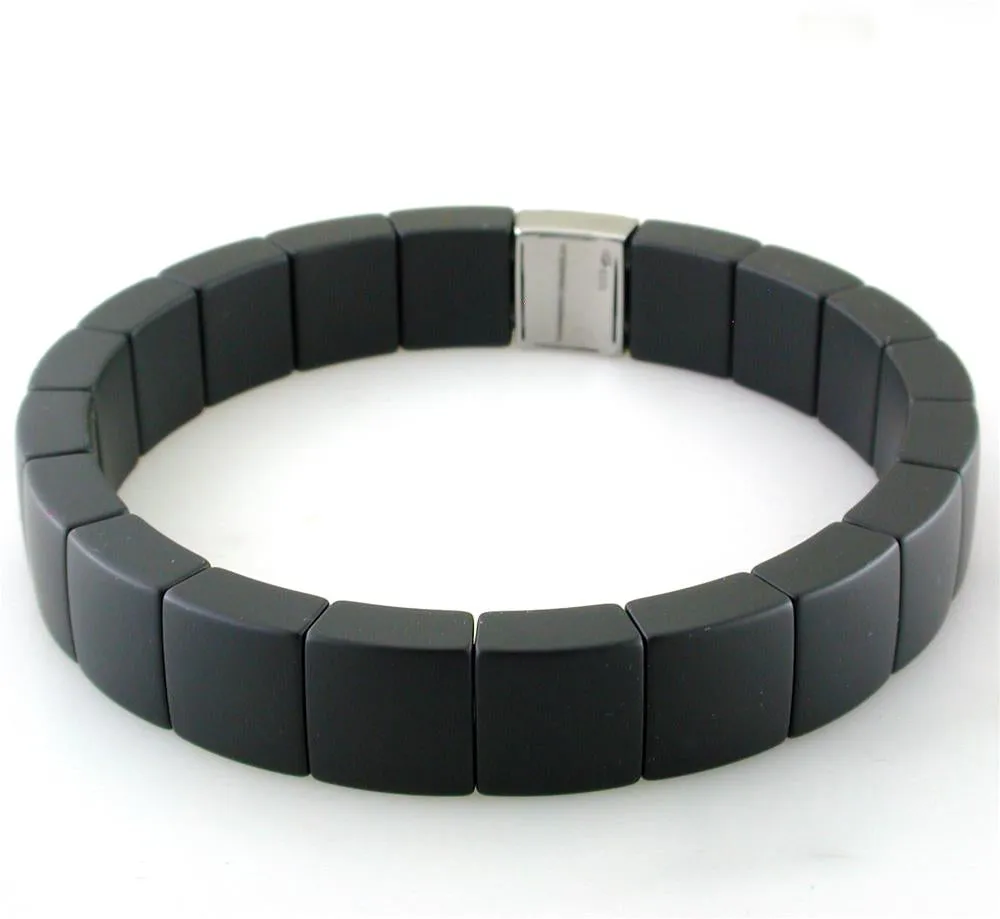 Roberto Demeglio Domino Black Ceramic Single Row Matte Bracelet with Black Diamonds