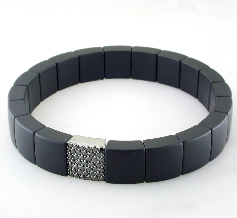 Roberto Demeglio Domino Black Ceramic Single Row Matte Bracelet with Black Diamonds