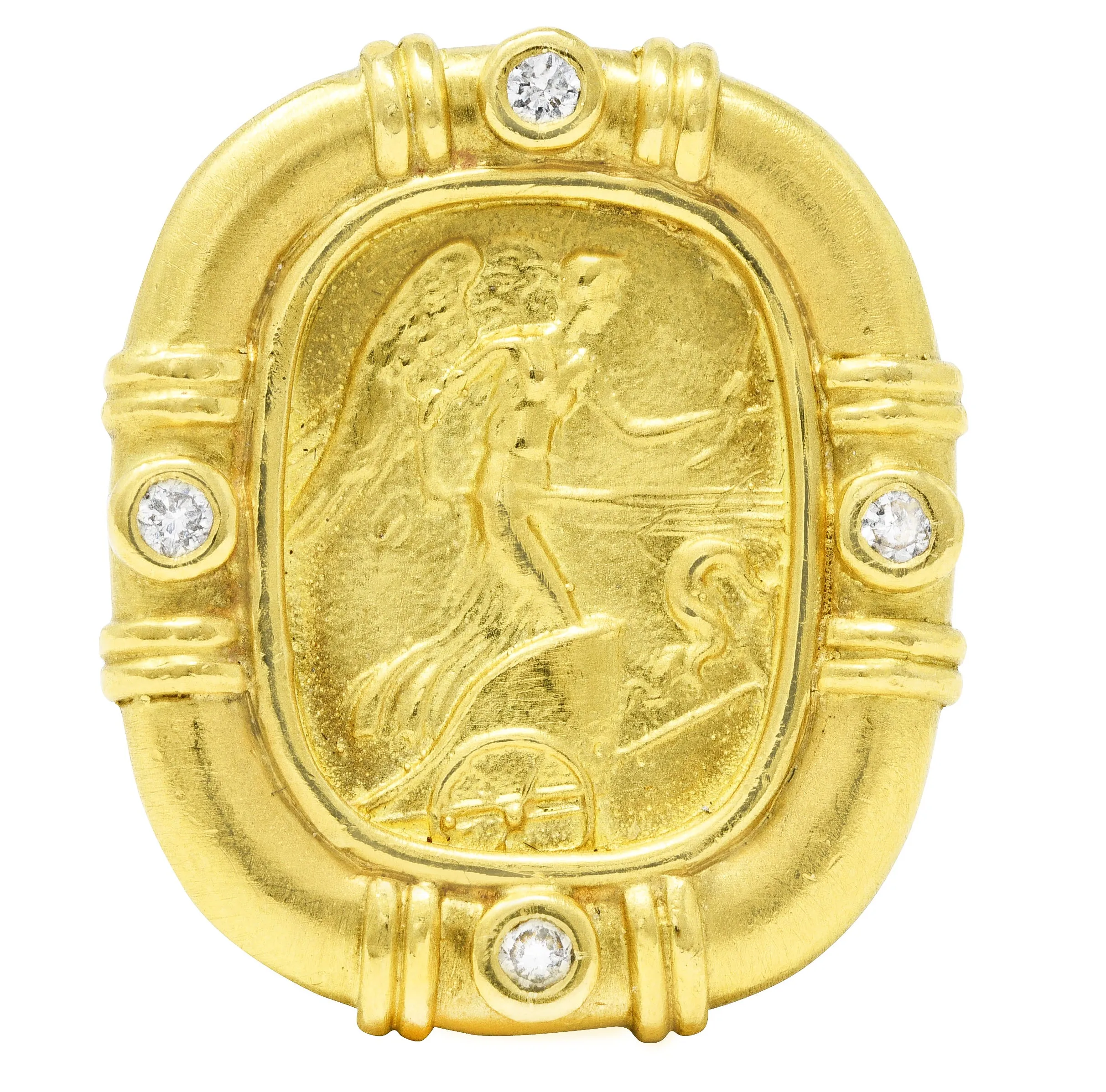 SeidenGang Vintage Diamond 18 Karat Yellow Gold Classic Nike Cameo Ring