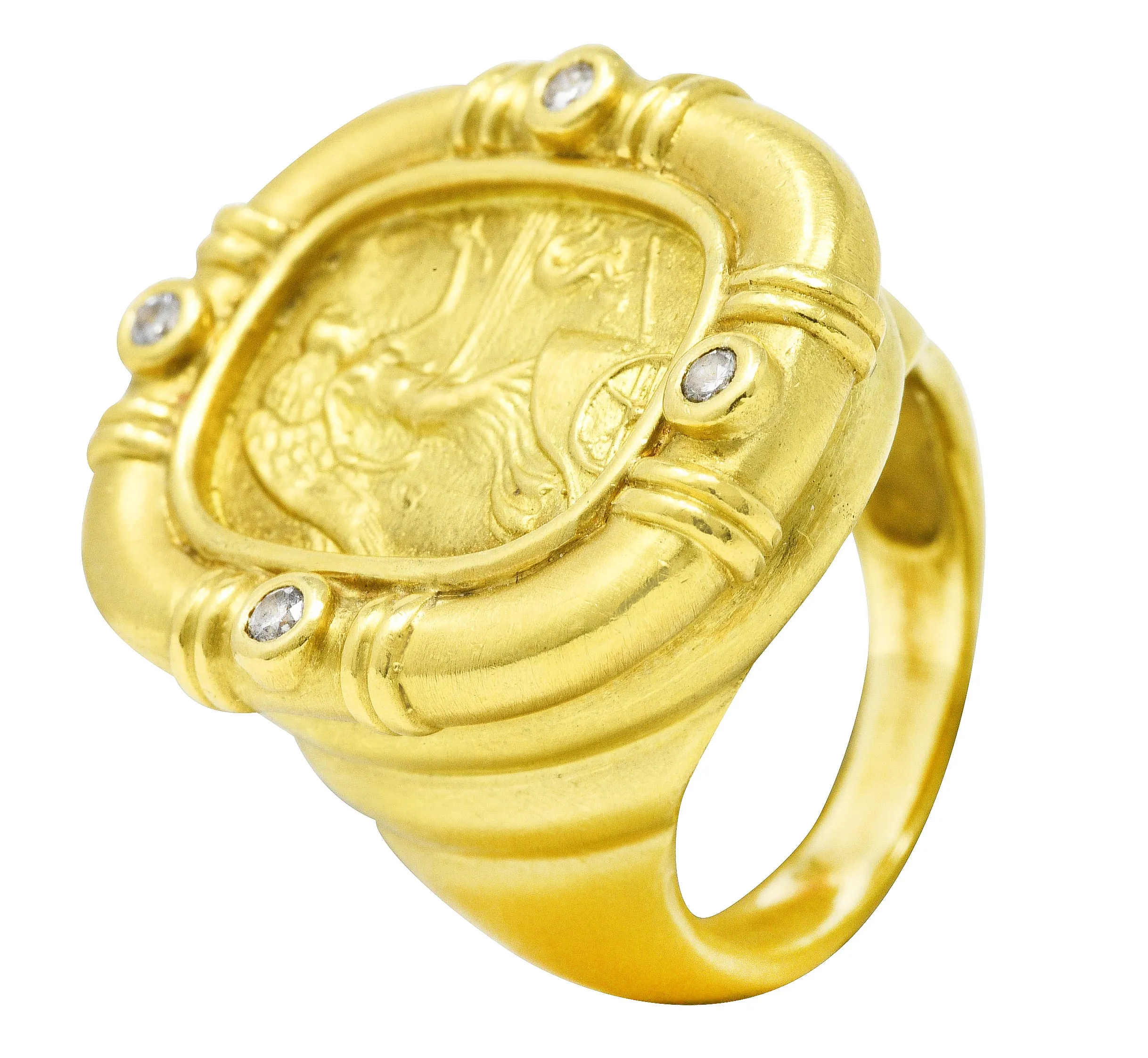 SeidenGang Vintage Diamond 18 Karat Yellow Gold Classic Nike Cameo Ring