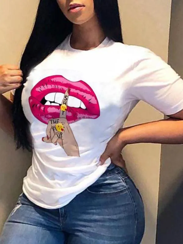 Sexy Lips Print Women T-Shirt