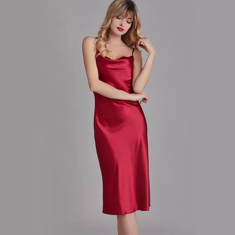 Sexy Women's Summer Elegant Silk Satin Long Nightgown Sleepshirt Sleepwear