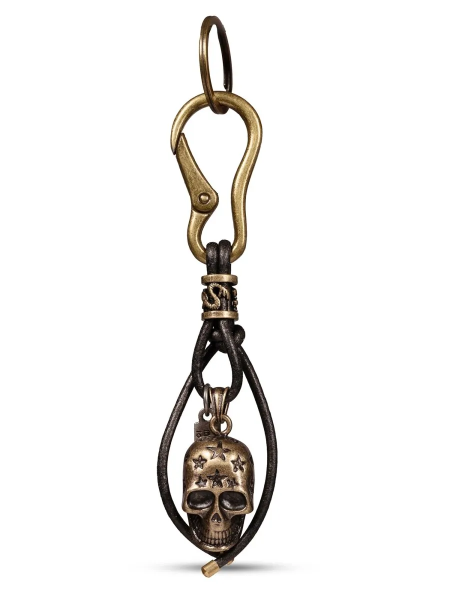 Skull Black Leather Keychain