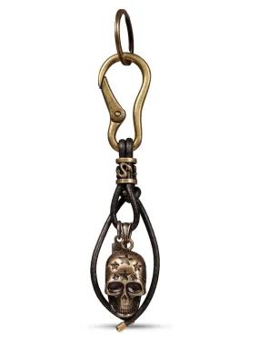 Skull Black Leather Keychain