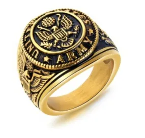 Solid Gold Men Ring Military Army Insignia SM43