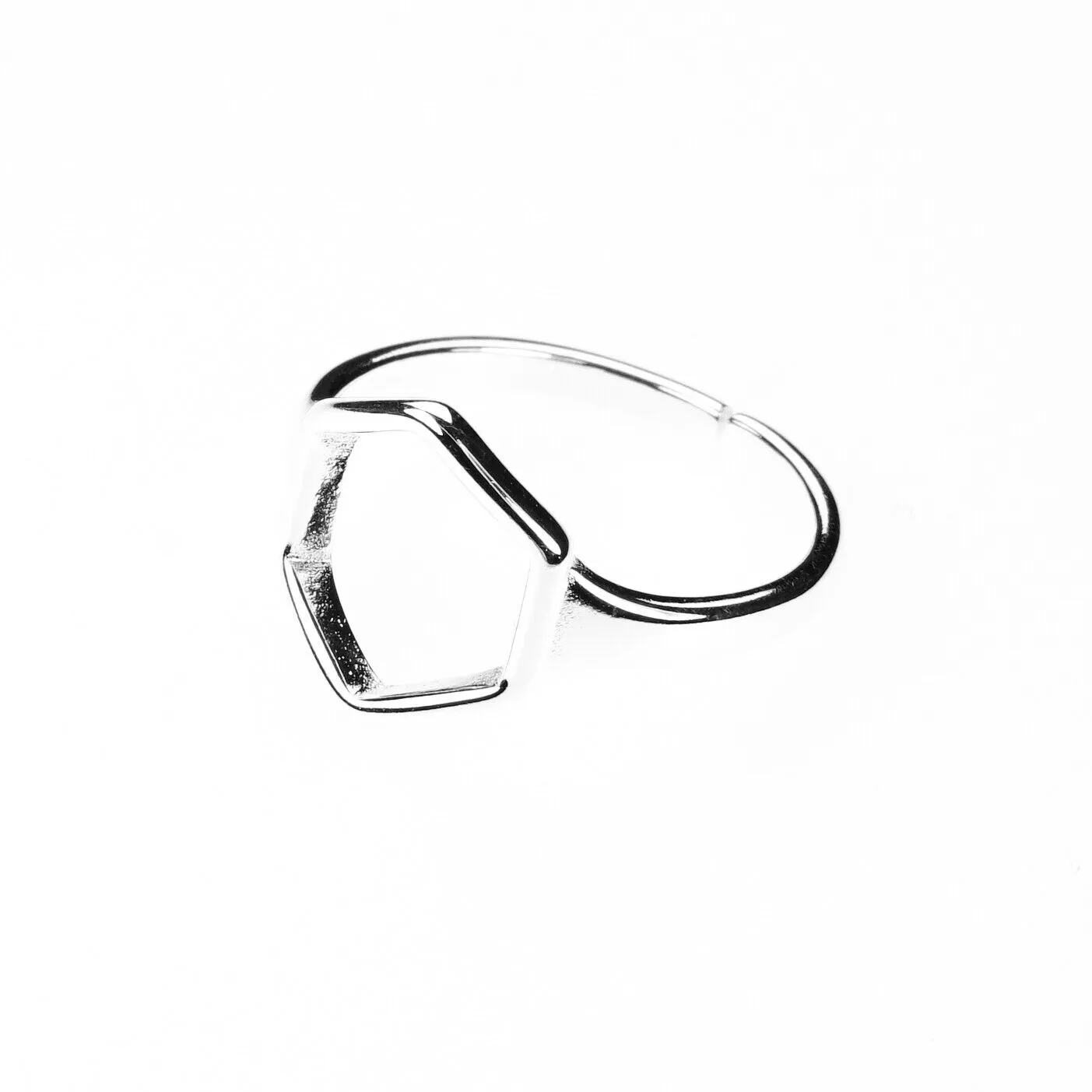 Solid White Gold Simple Polygon Ring Modern Ladies Design SM60