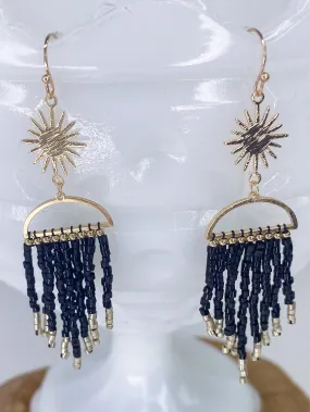 Sun Dial Chandelier Earring Black