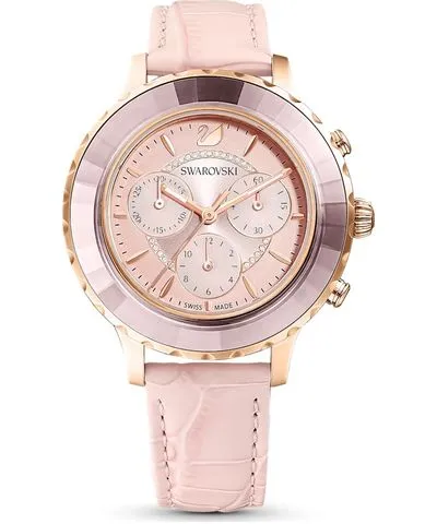 Swarovski Octea Lux Chrono watch, Swiss Made, Leather strap, Pink, Rose gold-tone finish