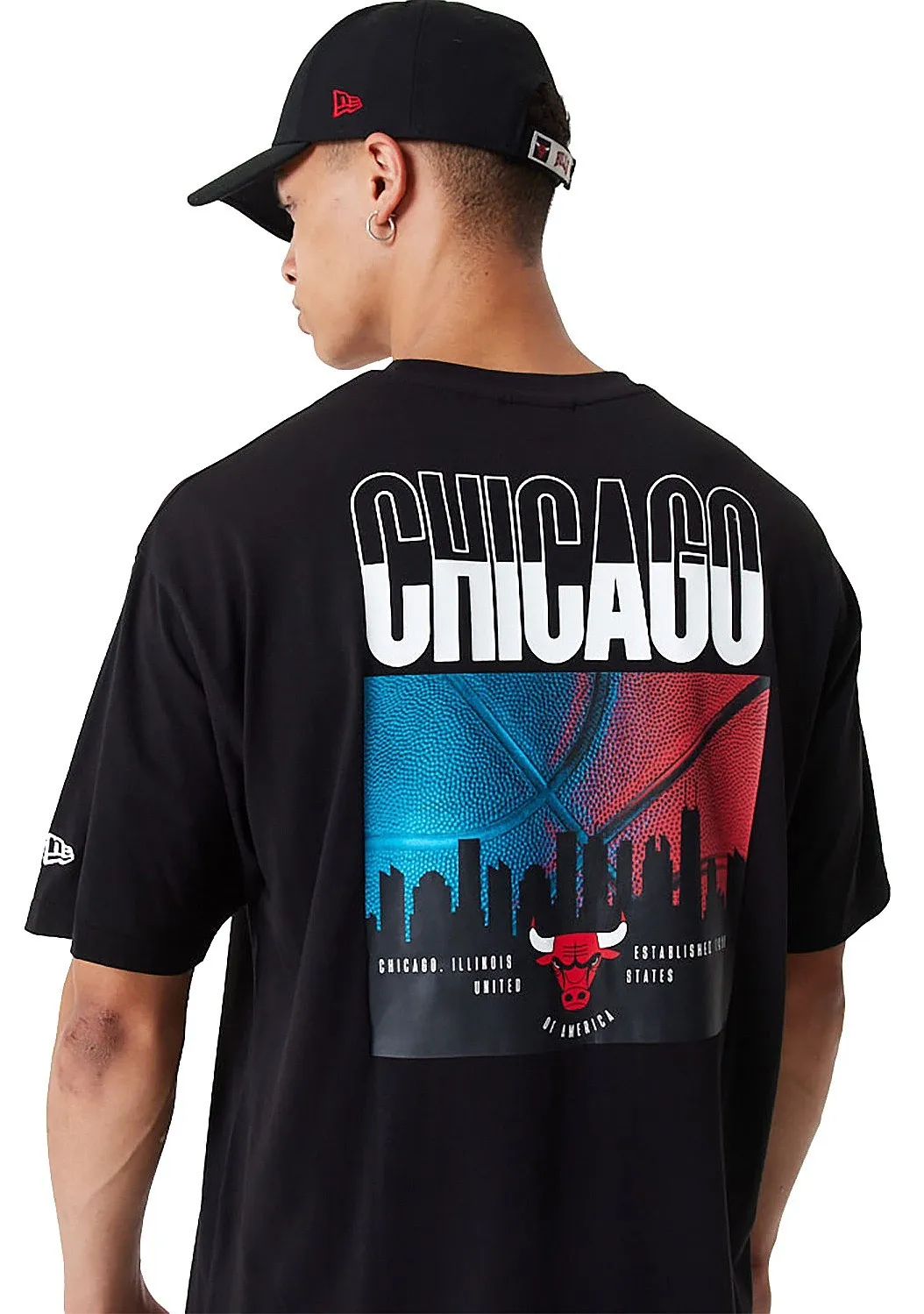 T-Shirt New Era City Graphic BP Oversized NBA Chicago Bulls - Black/Faded Red - men´s