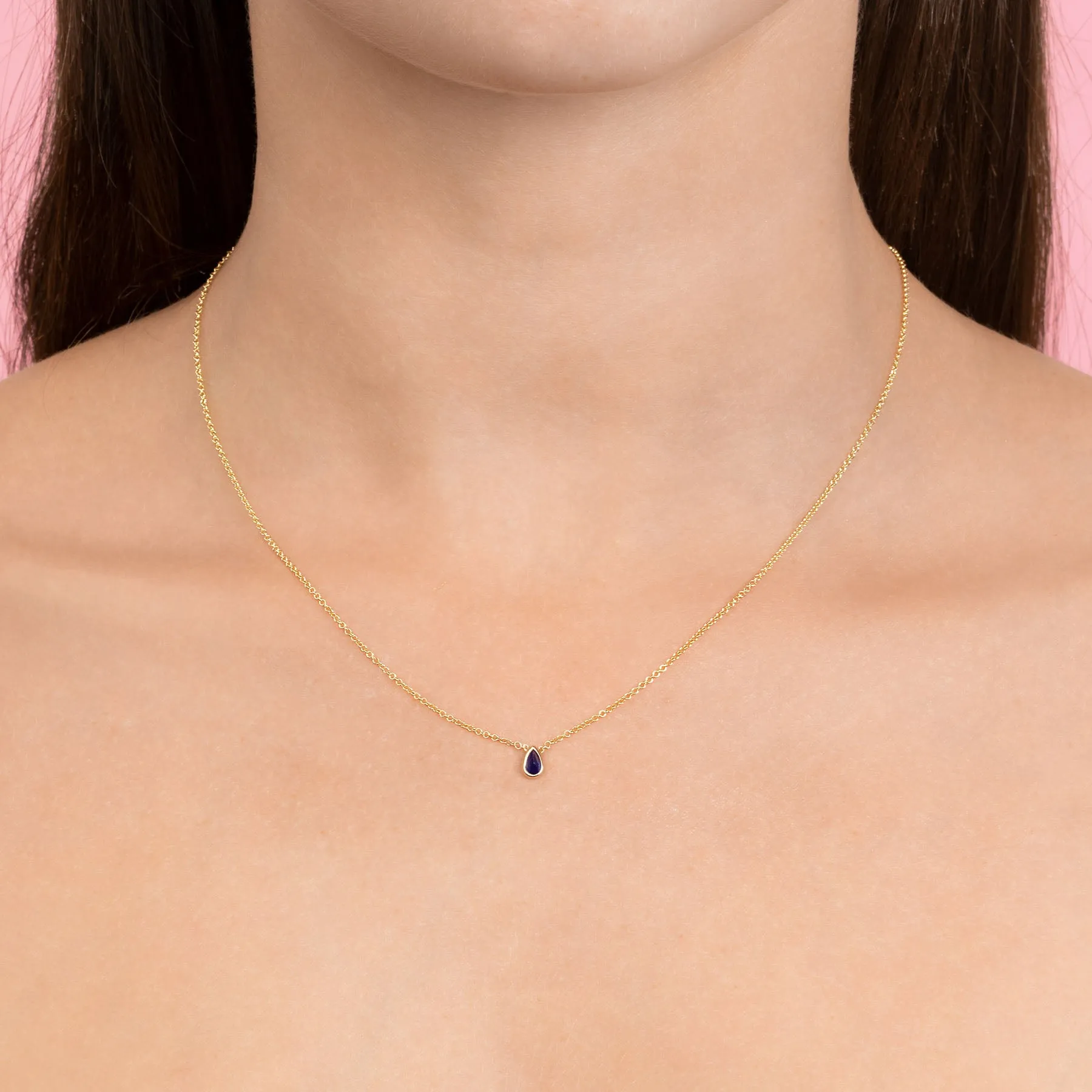 Teardrop Necklace - Blue Sapphire / 14k Yellow Gold