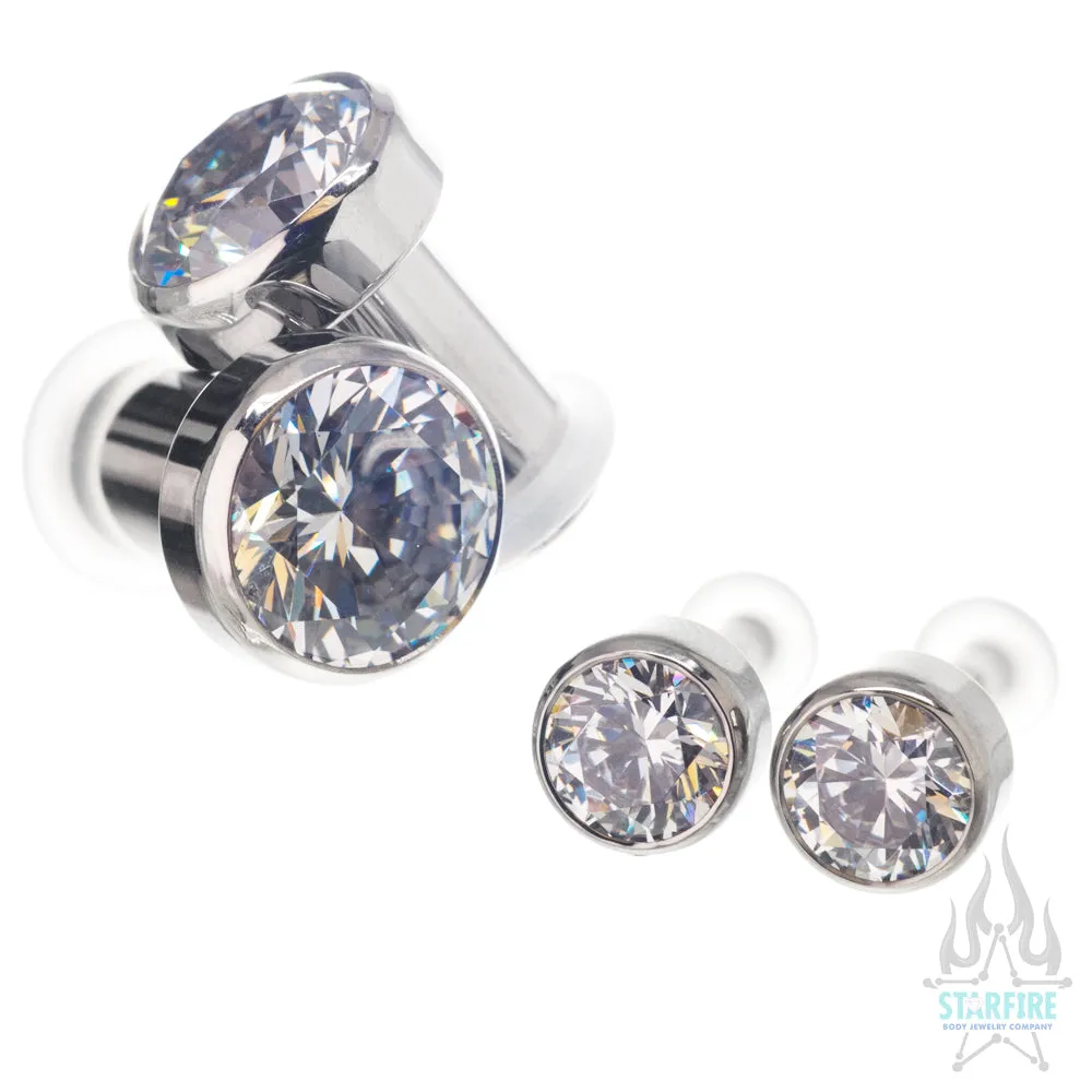 Titanium Faceted Gem Plugs - White CZ