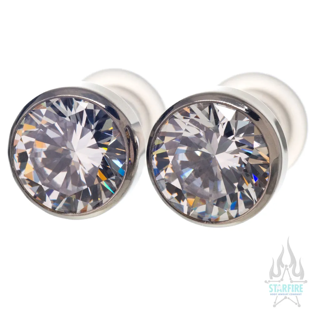 Titanium Faceted Gem Plugs - White CZ