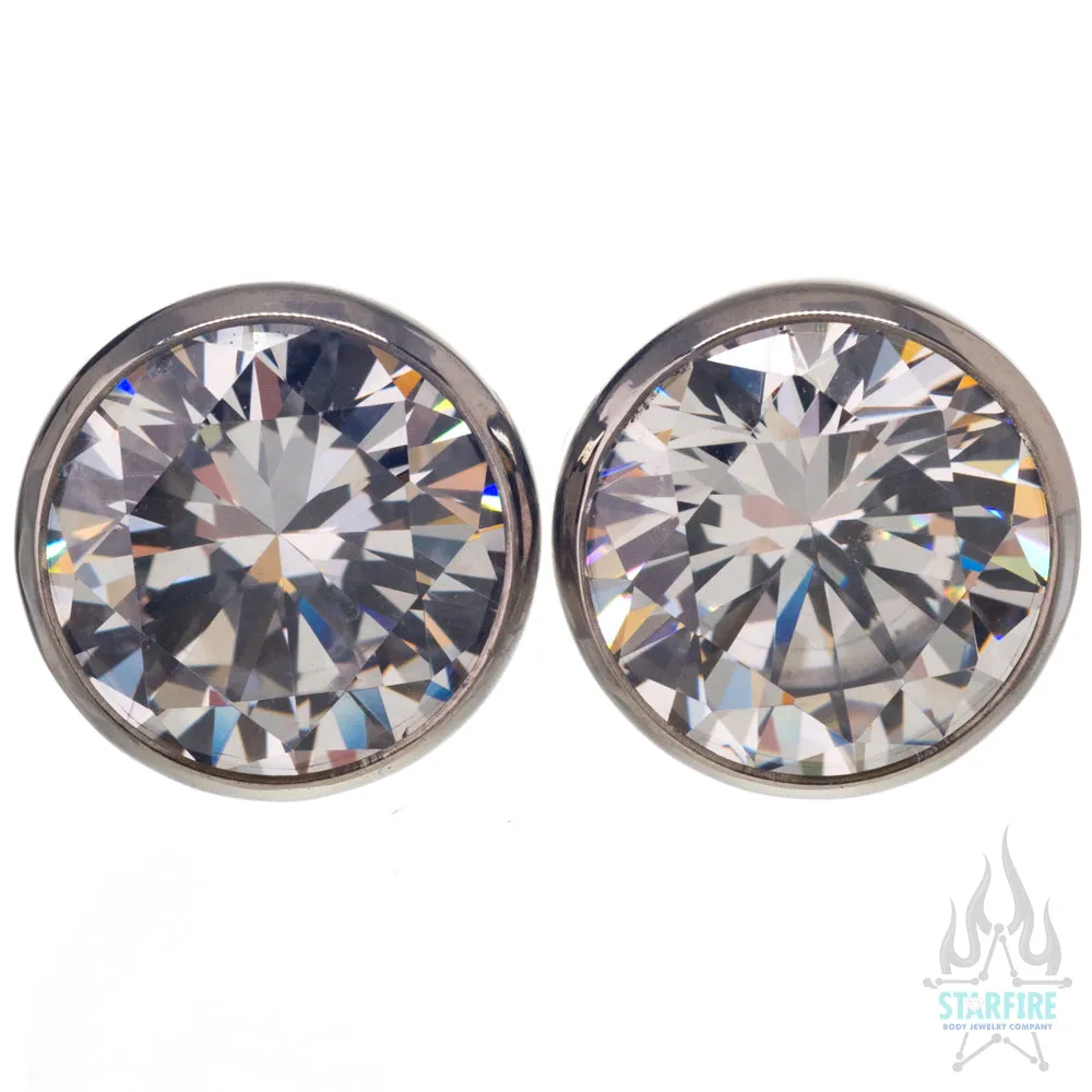 Titanium Faceted Gem Plugs - White CZ