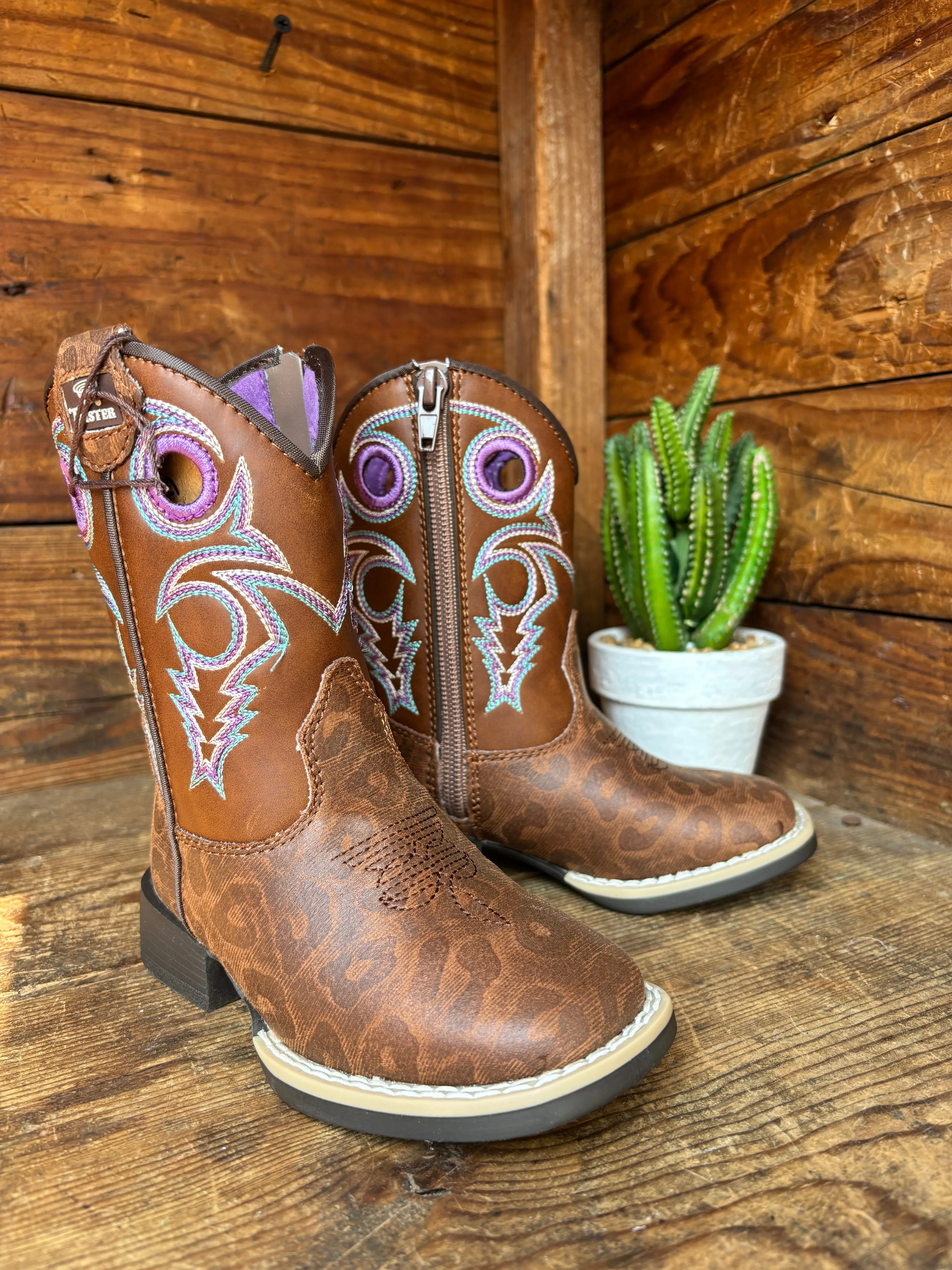 Twister Dottie Brown with Leopard Print Embroidered Toddler Cowboy Boots 443003502