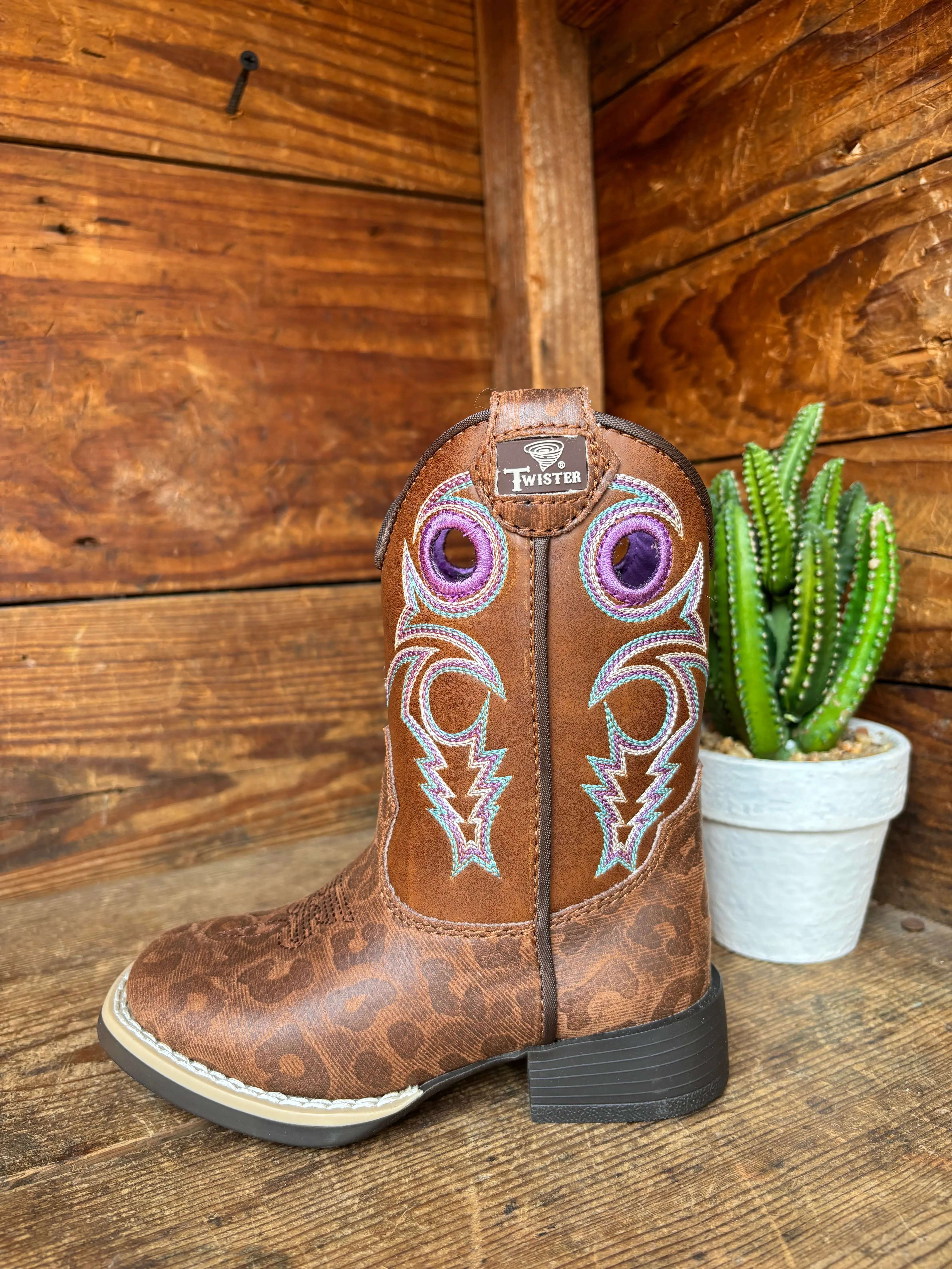 Twister Dottie Brown with Leopard Print Embroidered Toddler Cowboy Boots 443003502