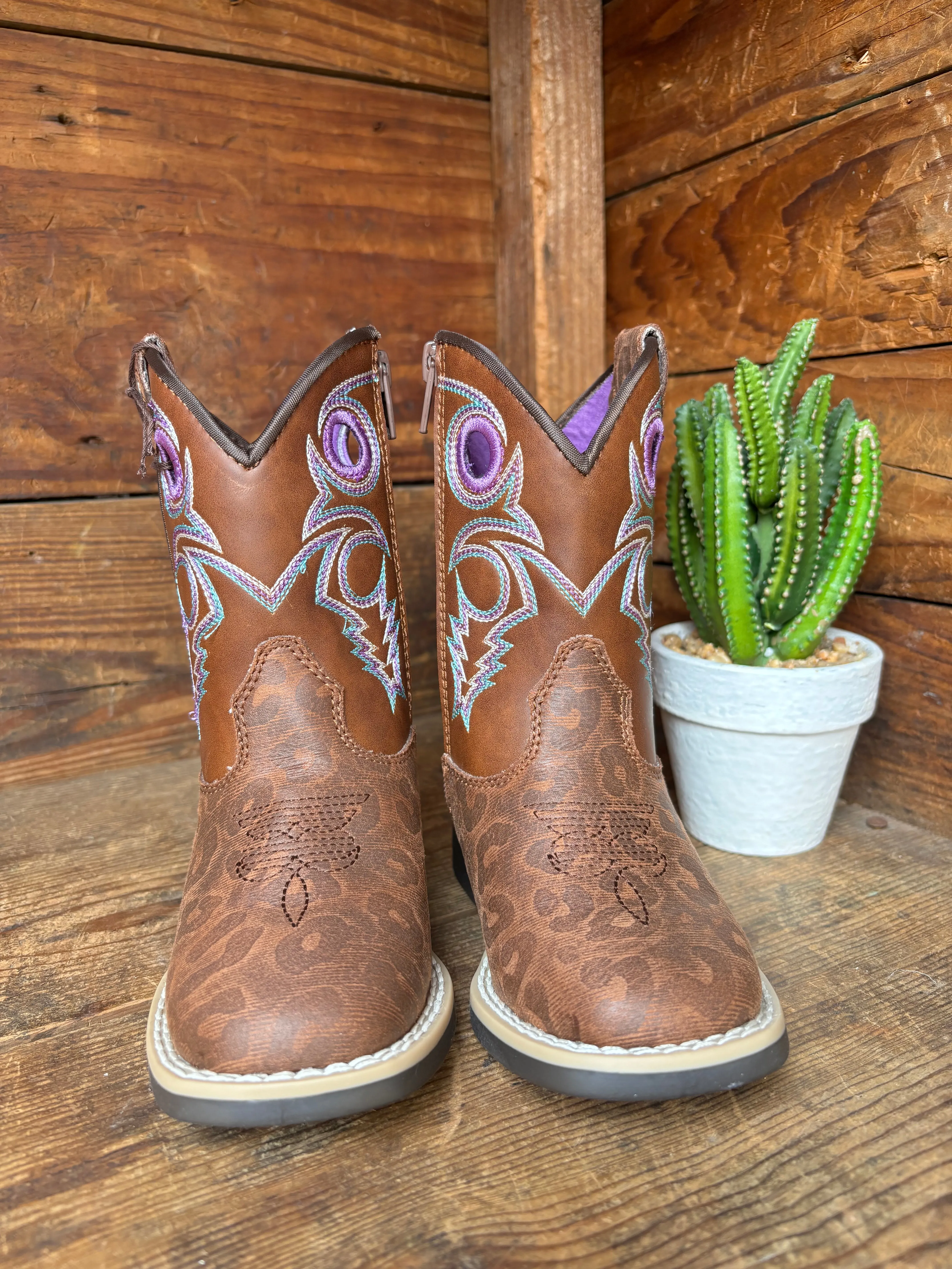 Twister Dottie Brown with Leopard Print Embroidered Toddler Cowboy Boots 443003502