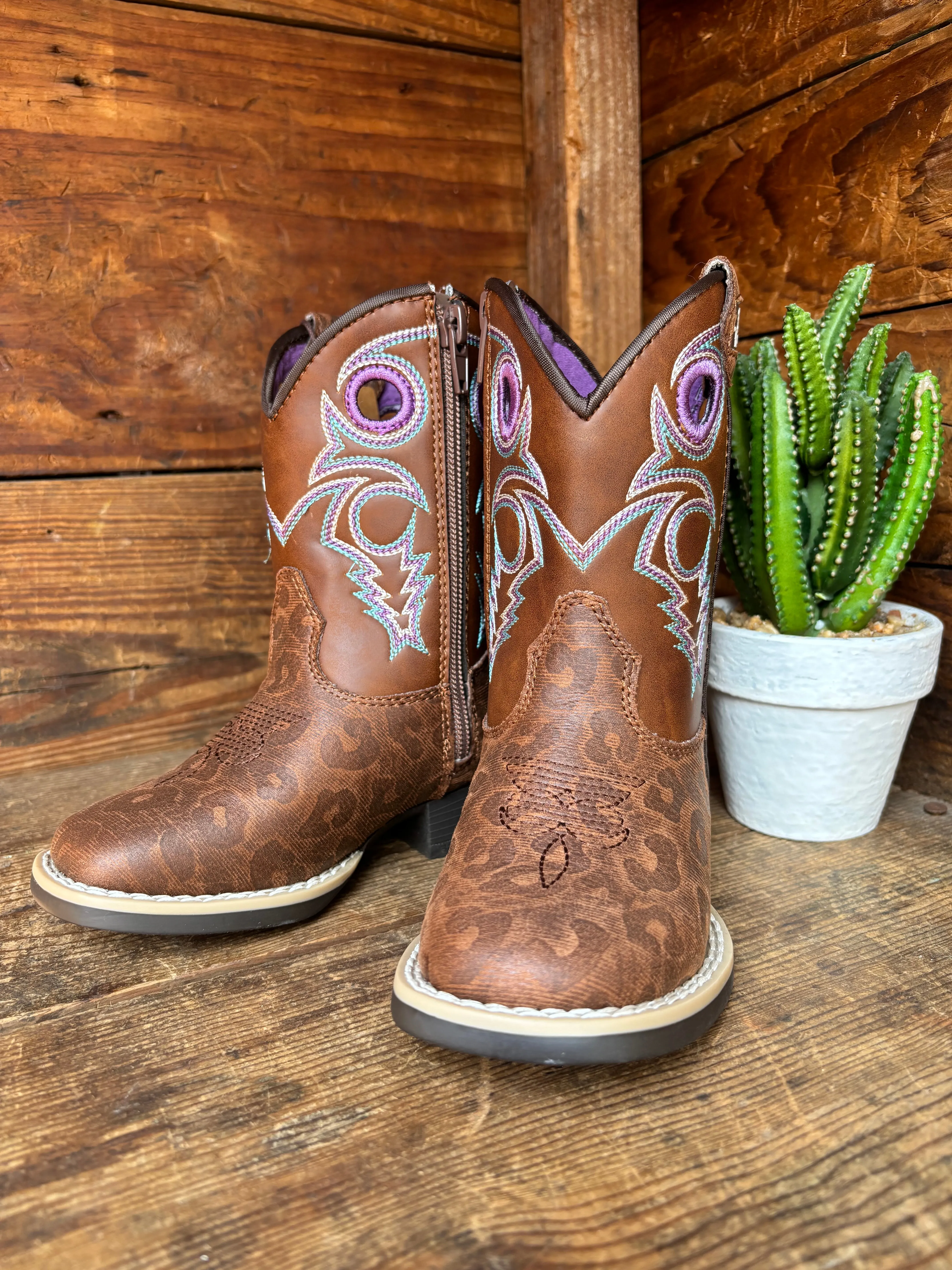 Twister Dottie Brown with Leopard Print Embroidered Toddler Cowboy Boots 443003502