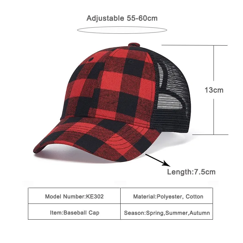 Unisex Casual Outdoor Plaid Pattern Adjustable Strap Baseball Cap