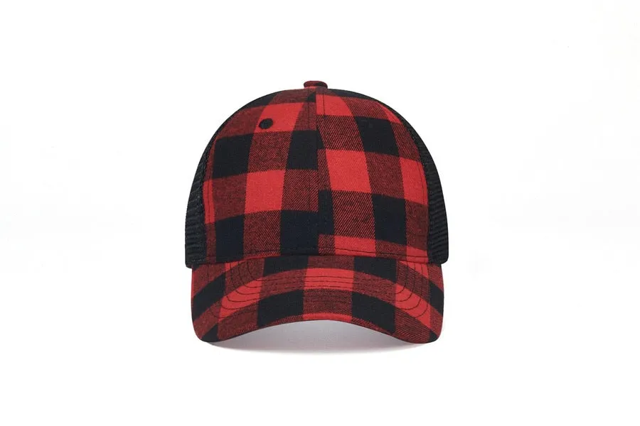 Unisex Casual Outdoor Plaid Pattern Adjustable Strap Baseball Cap