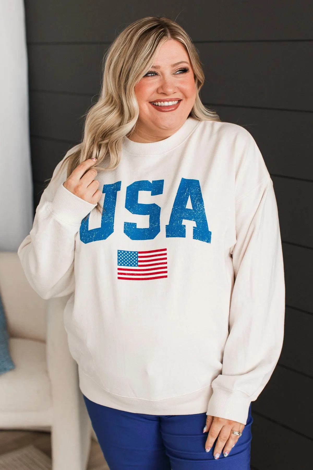 USA Crew Neck Pullover- Ivory