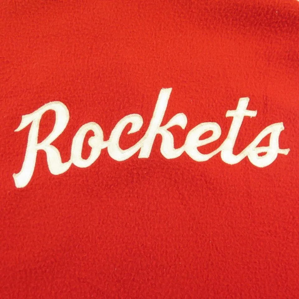 Vintage 50s Rockets Bowling Shirt Medium Patches Fleece Fabric Loose Fit