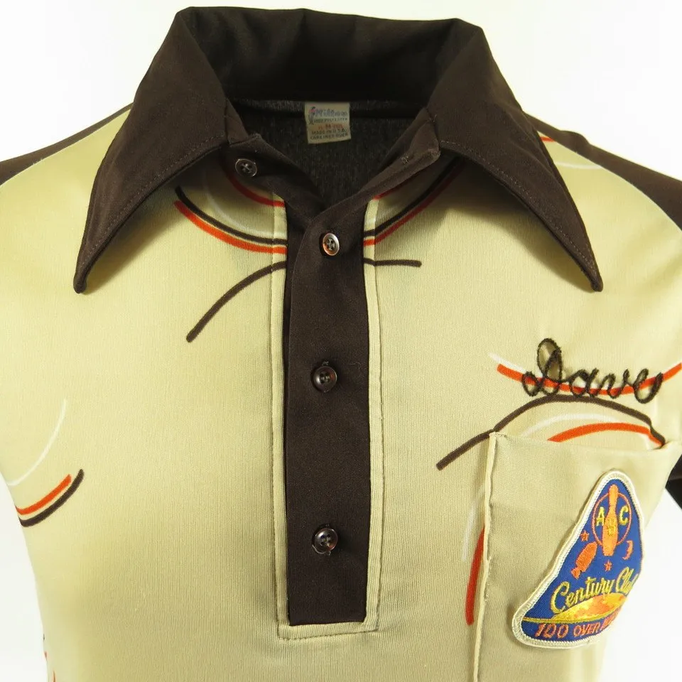 Vintage 80s Bowling Shirt Champion Patches Polo Mens M Chain Stitch Hilton