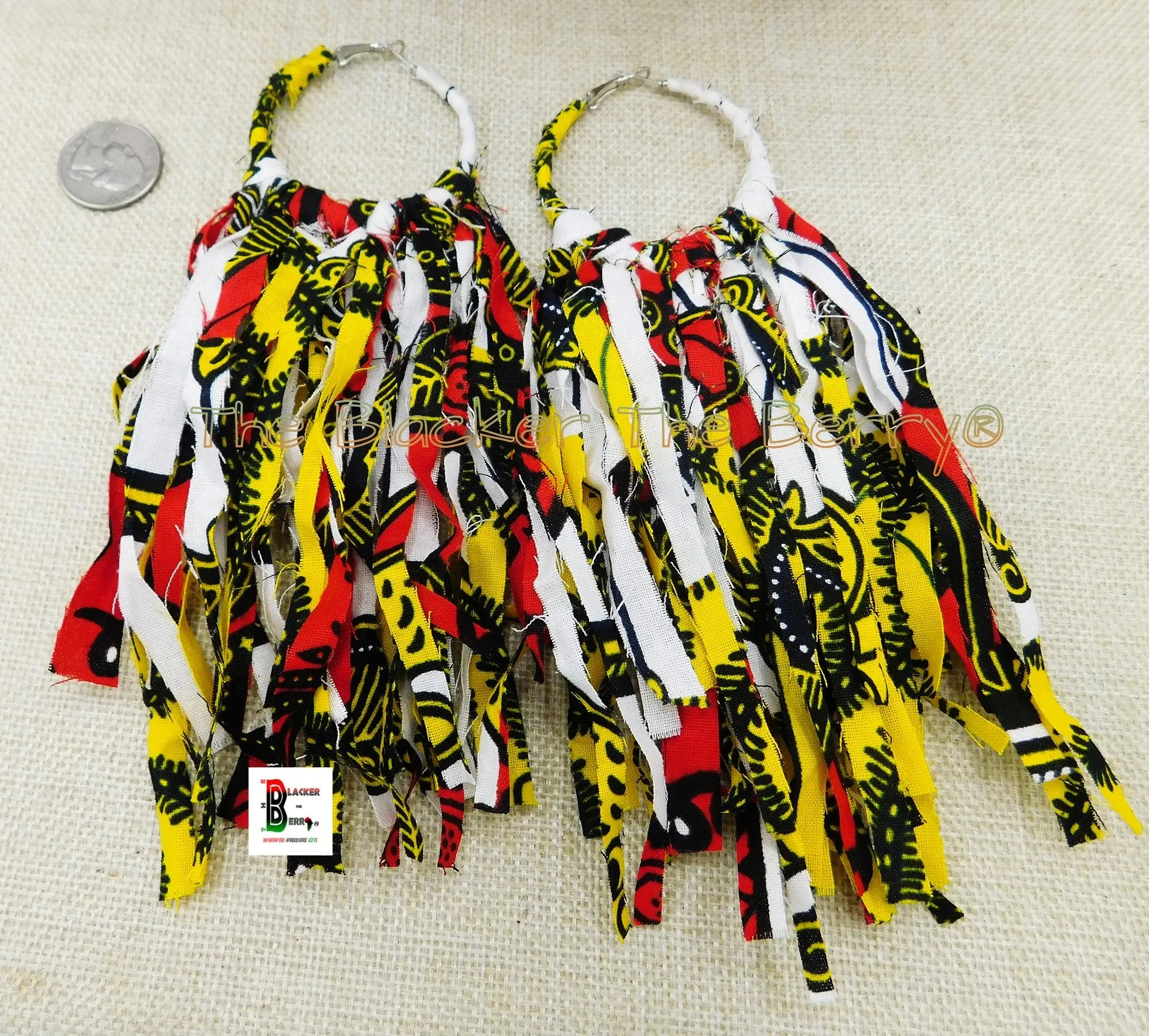 White Ankara Earrings African Fringe Jewelry Black Red Black Yellow Handmade Long Black Owned