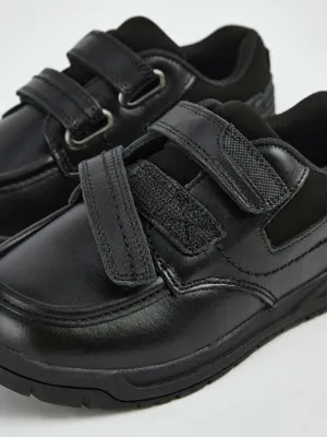 Wide Fit Black Leather Double Strap School Shoes | School | George at ASDA