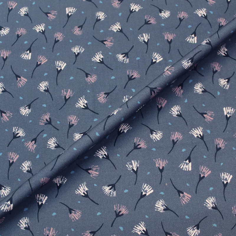 Wide Width Cotton Poplin - Breezy Floral - Blue Grey