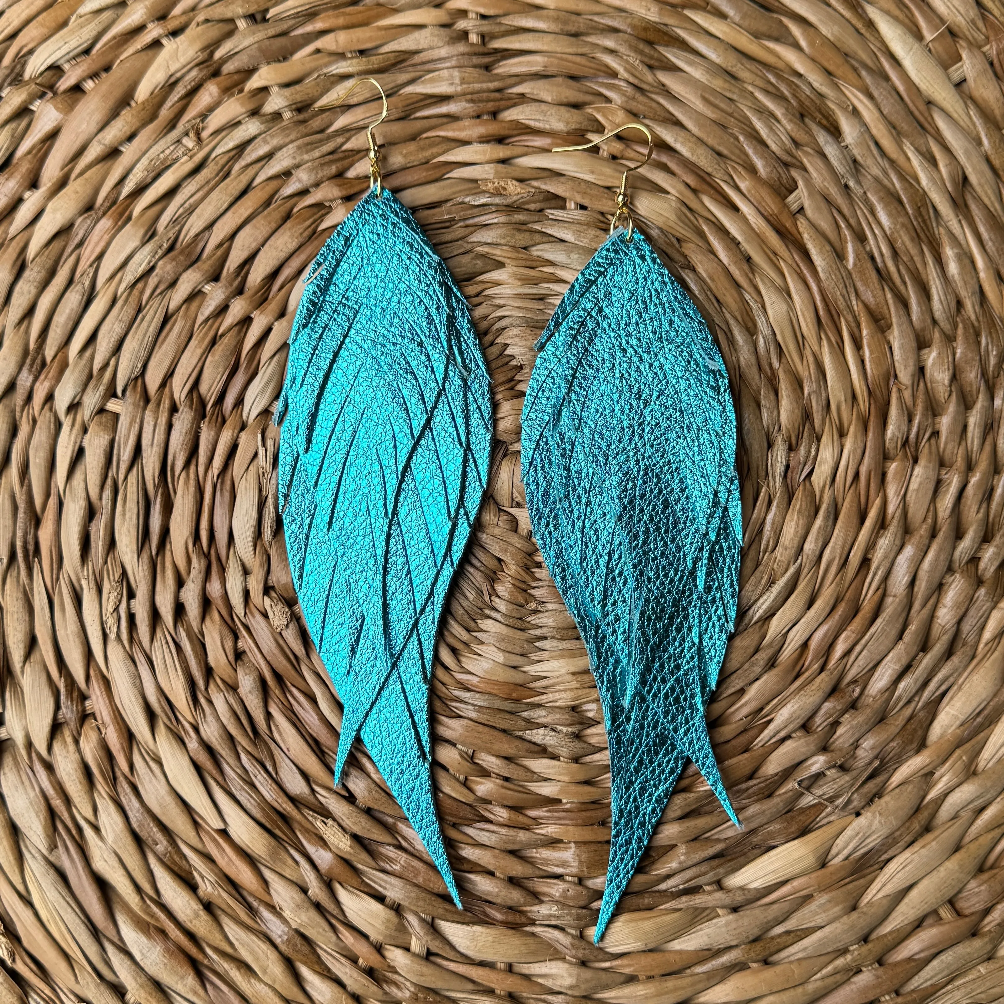 Wings of an Angel - Large - Metallic Blue - Leather Earrings