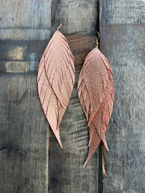 Wings of an Angel - Large - Metallic Rose Gold Leather Earrings