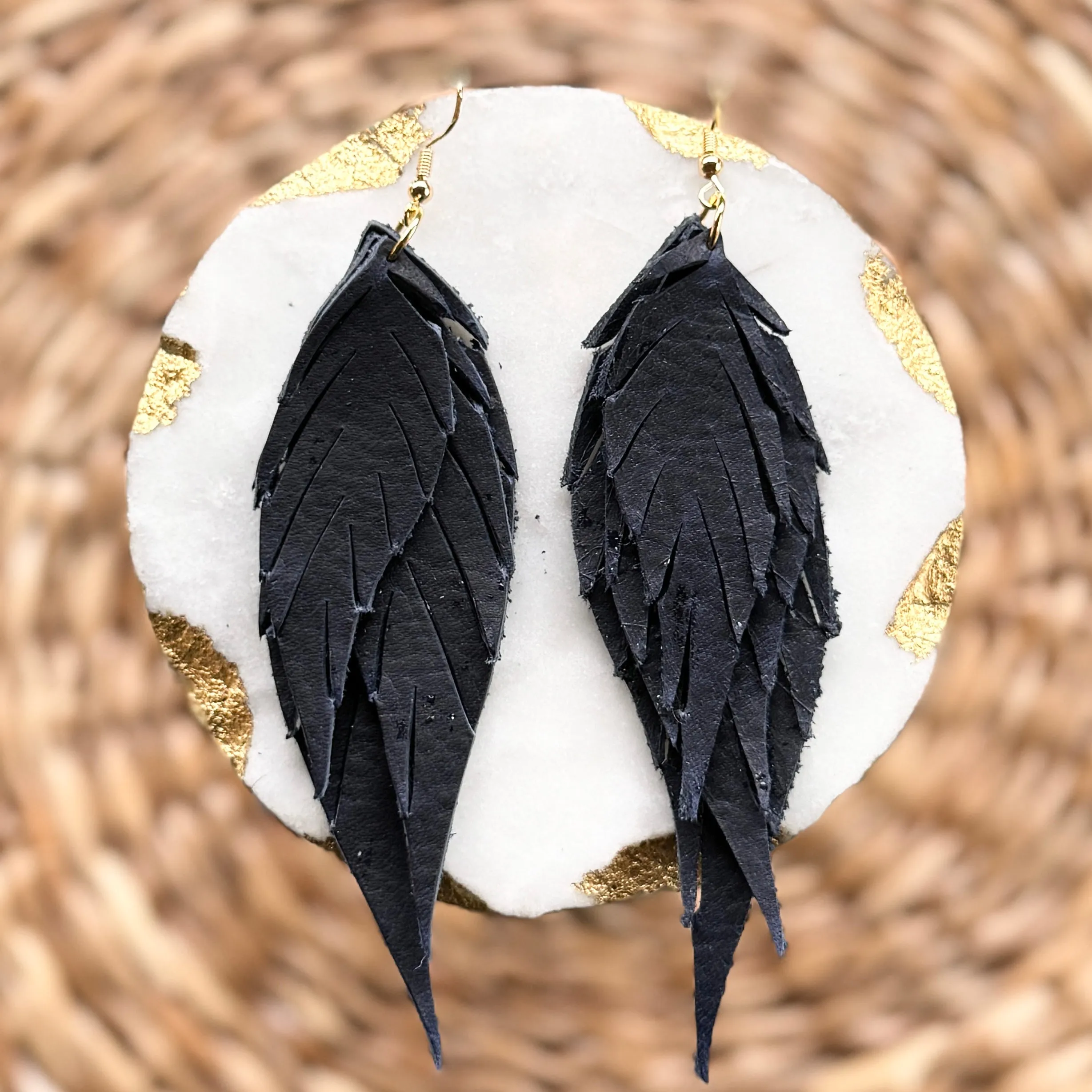 Wings of an Angel - Small - Navy - Leather Earrings