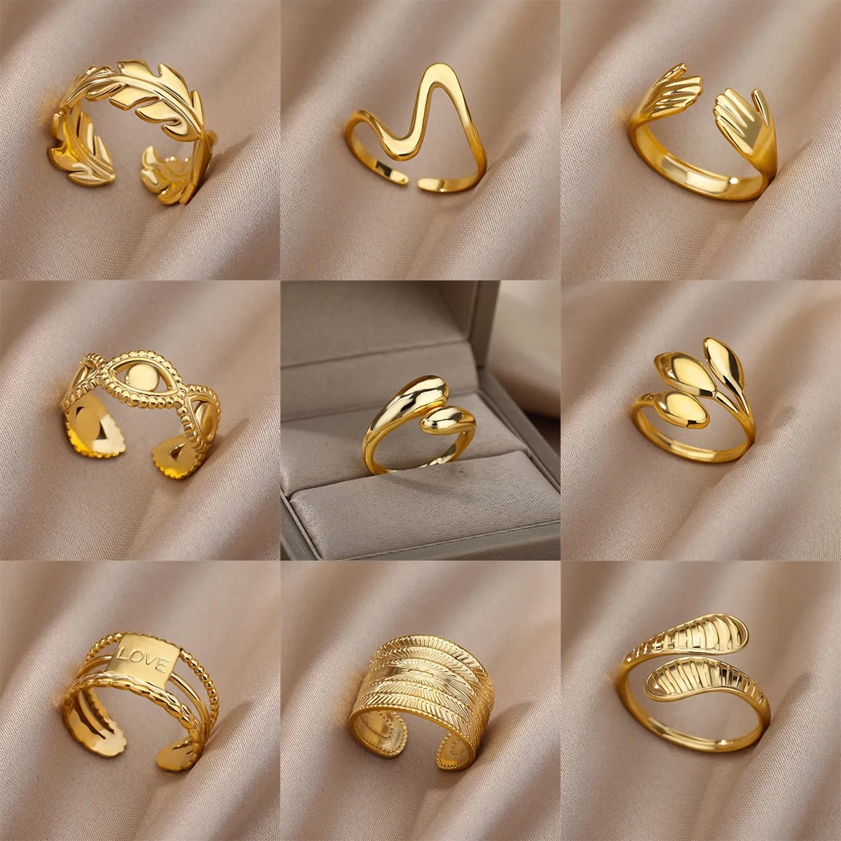 Women's Gold Color Geometric Shape Engagement Wedding Party Finger Ring