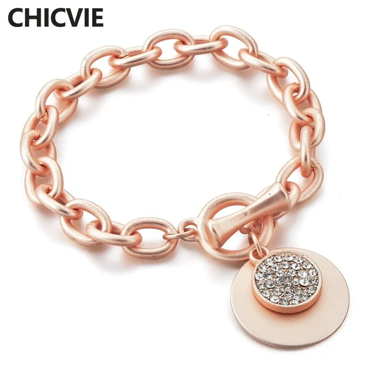 Women's Gold Round Shape Stainless Steel Distance Charm Bracelet