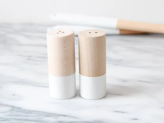 Wood Salt and Pepper Shaker Set -  White