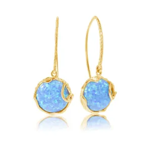 Yellow Gold Plated Drop Earrings inlaid with Blue Opal