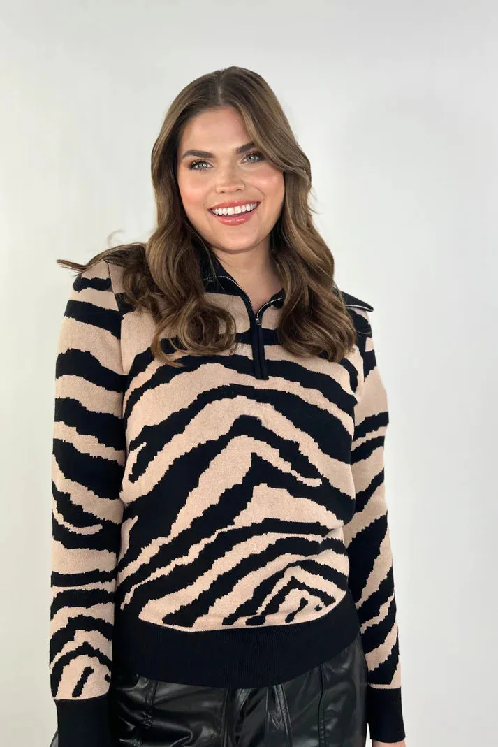 Zuri Zebra Quarter Zip Pullover